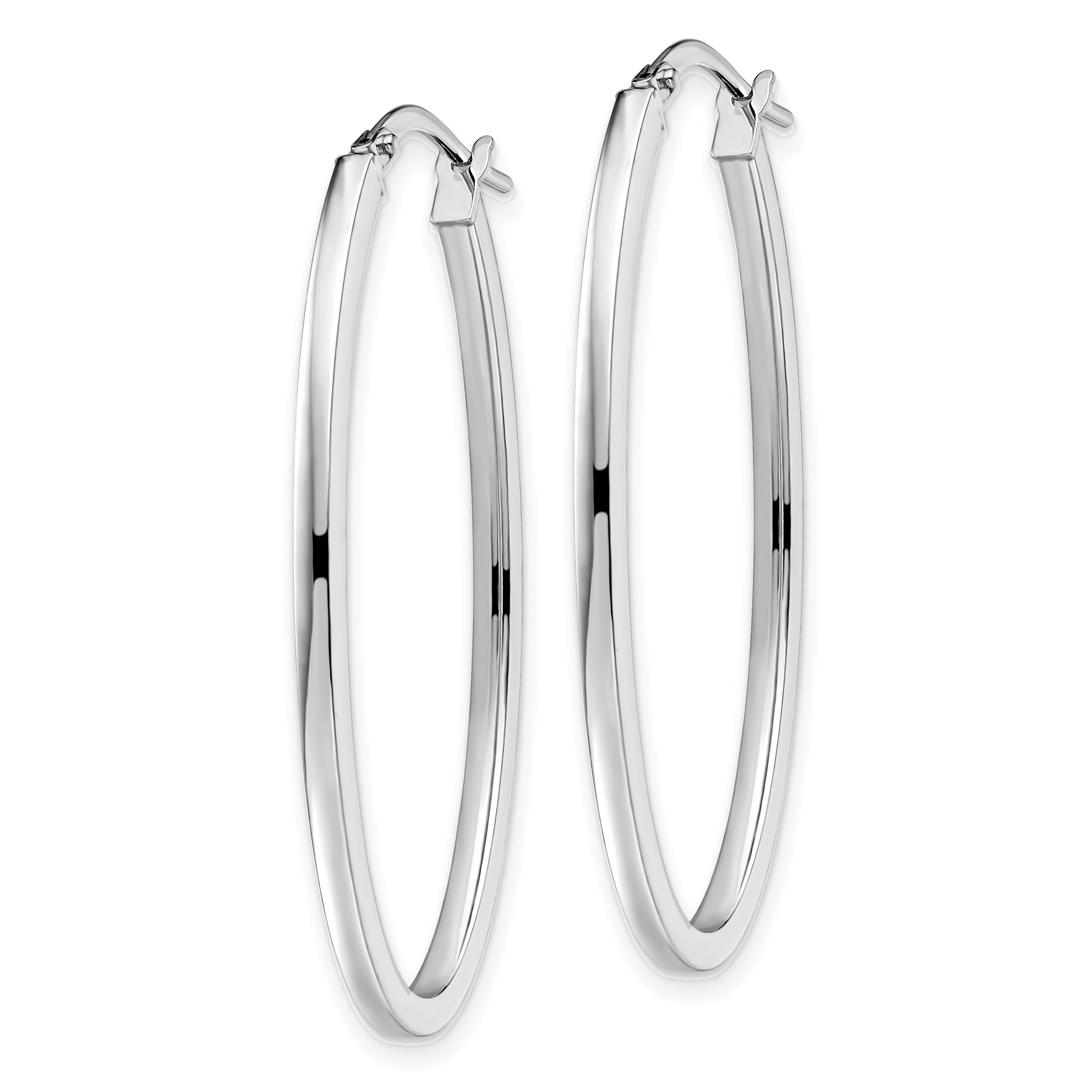 10K White Gold Oval Hoop Earrings with Polished Rhodium Finish, 41mm