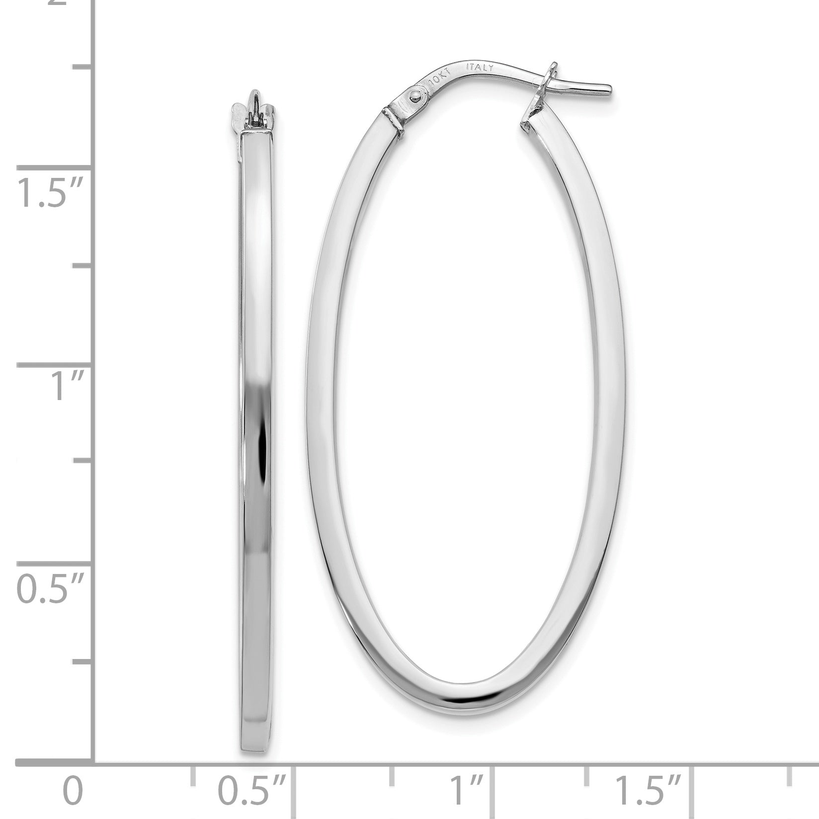 10K White Gold Oval Hoop Earrings with Polished Rhodium Finish, 41mm