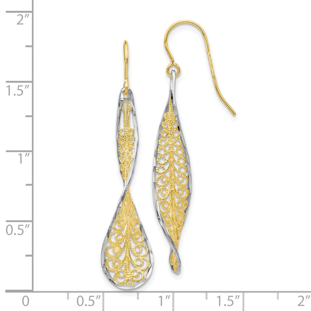 10K Two-Tone Gold Dangle Earrings with Polished Diamond-Cut Finish