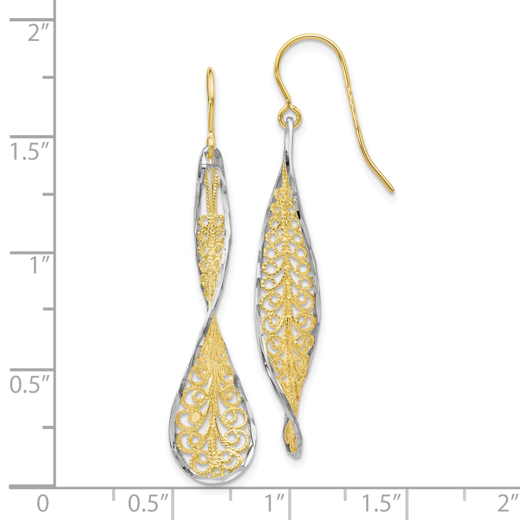 10K Two-Tone Gold Dangle Earrings with Polished Diamond-Cut Finish