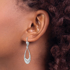 10K White Gold Diamond-Cut Leverback Dangle Earrings with Polished Finish