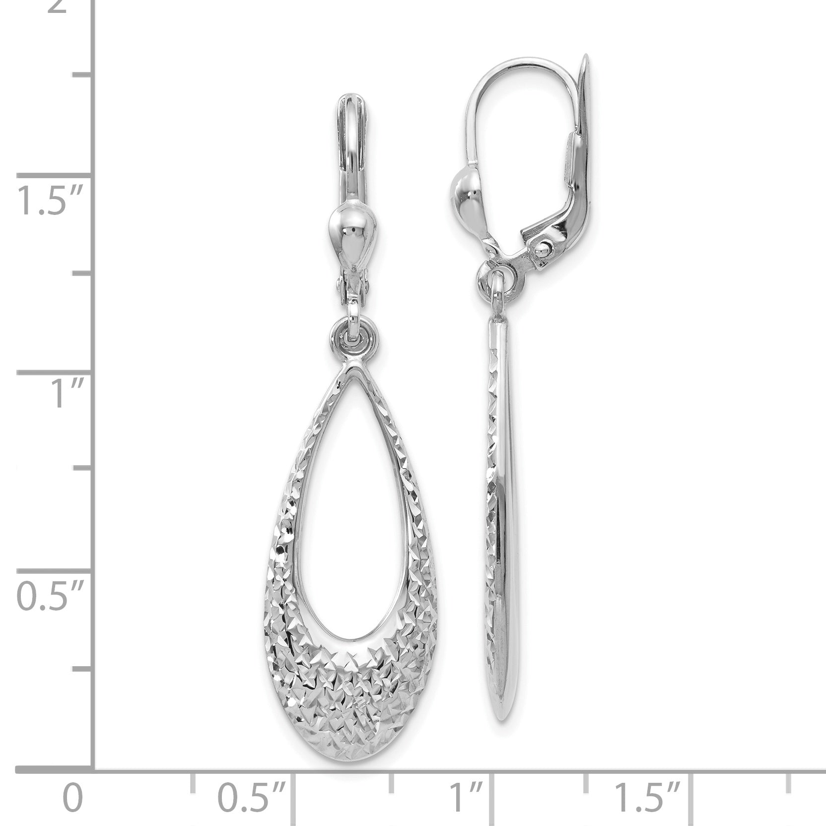10K White Gold Diamond-Cut Leverback Dangle Earrings with Polished Finish