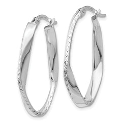 10K White Gold Polished and D/C Oval Hoop Earrings