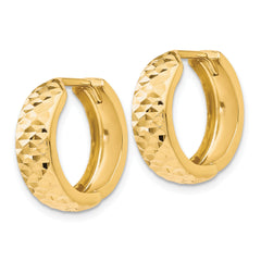 10K Gold Diamond-Cut Hinged Hoop Earrings  Polished, Semi-Solid Huggie Style
