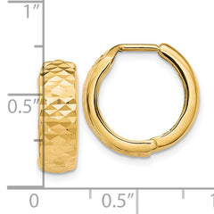10K Gold Diamond-Cut Hinged Hoop Earrings  Polished, Semi-Solid Huggie Style