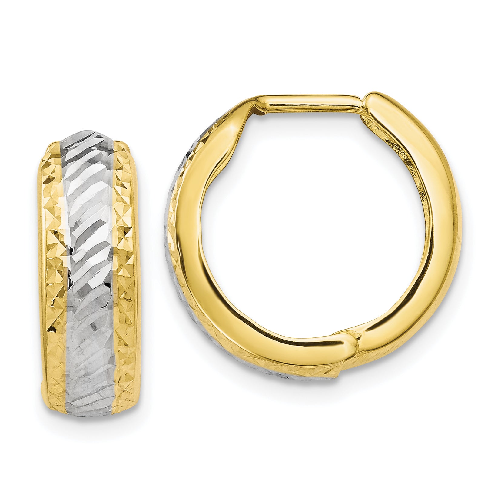 10K w/White Rhodium Polished and D/C Hoop Earrings Main image