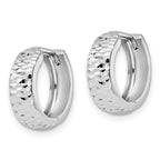 10K White Gold Diamond-Cut Hoop Earrings with Polished Finish and Hinged Closure