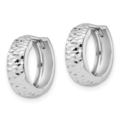 10K White Gold Diamond-Cut Hoop Earrings with Polished Finish and Hinged Closure
