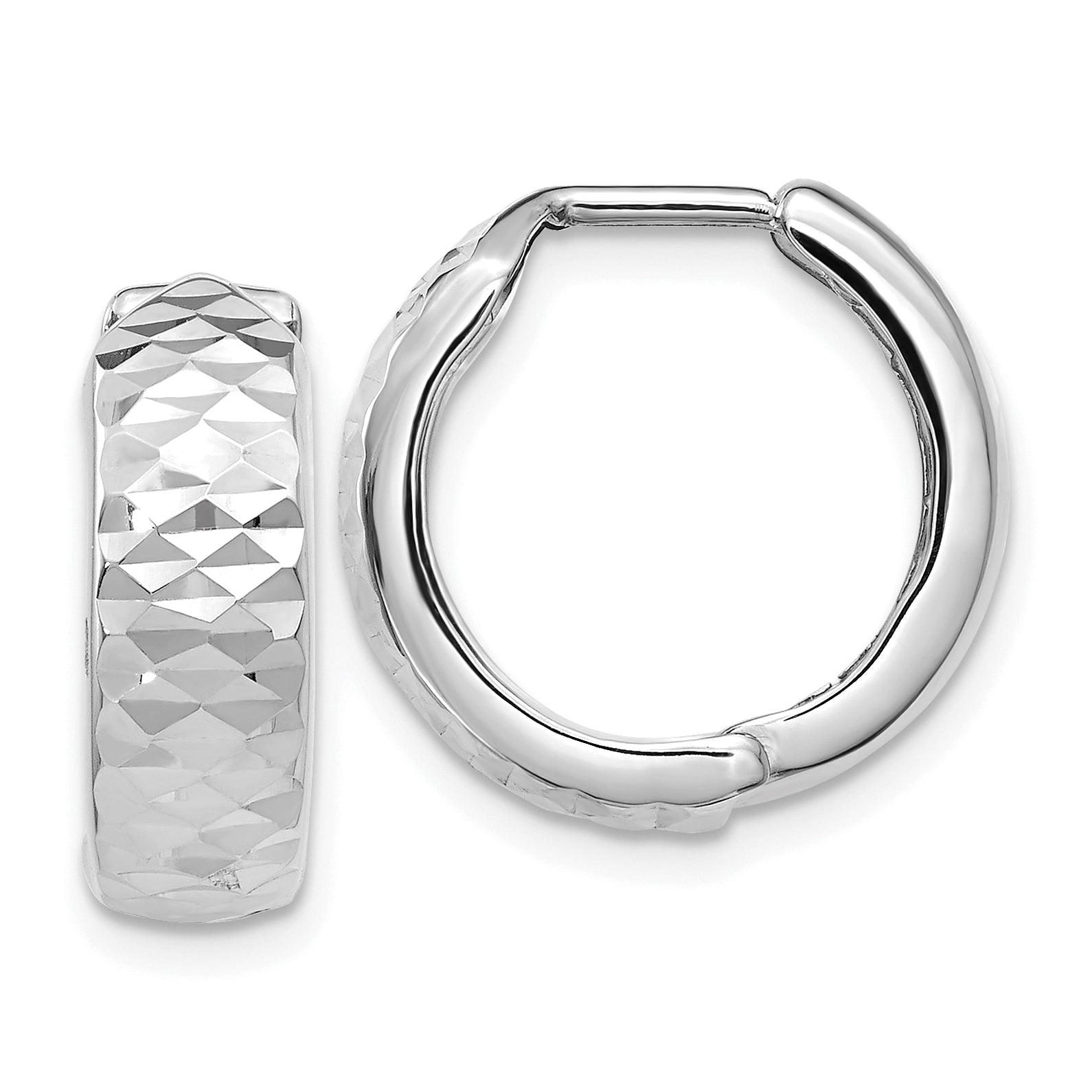 10K White Gold Polished and D/C Hoop Earrings