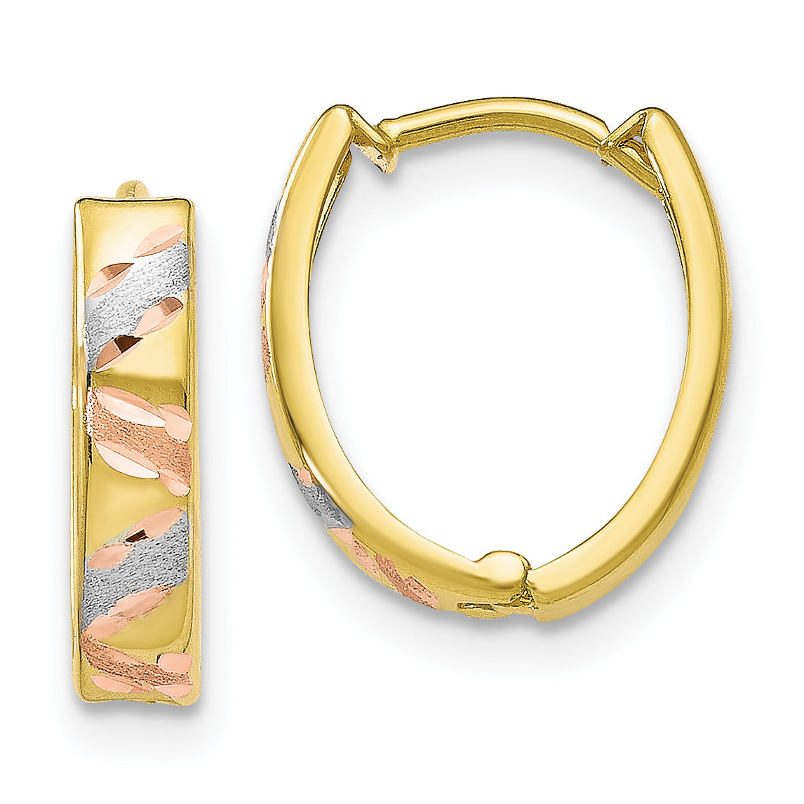 10K Two-tone with White Rhodium Polished and Satin D/C Earrings Main image