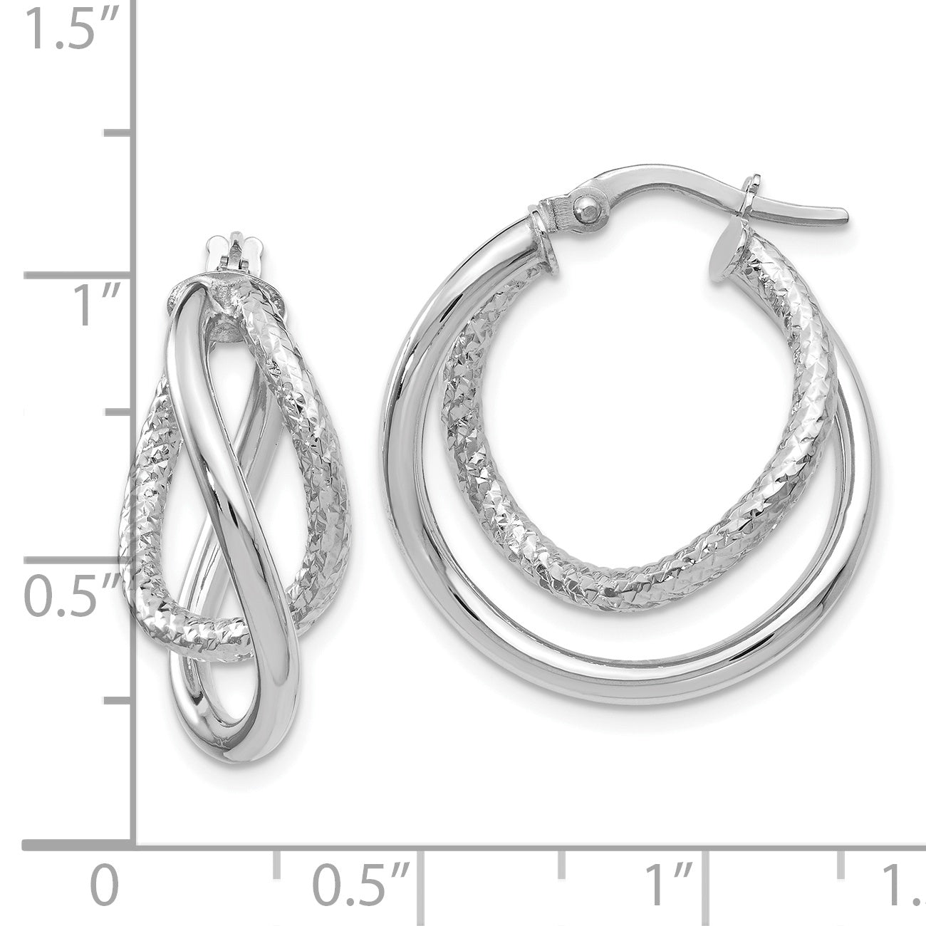 10K White Gold Diamond-Cut Hoop Earrings with Polished Finish, 23mm Secondary image