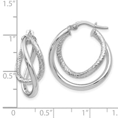 10K White Gold Polished and Textured Fancy Hoop Earrings