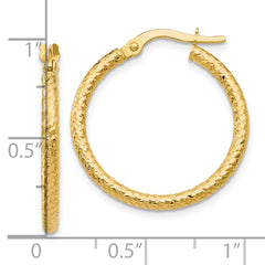 10K Polished and Textured Hinged Hoop Earrings