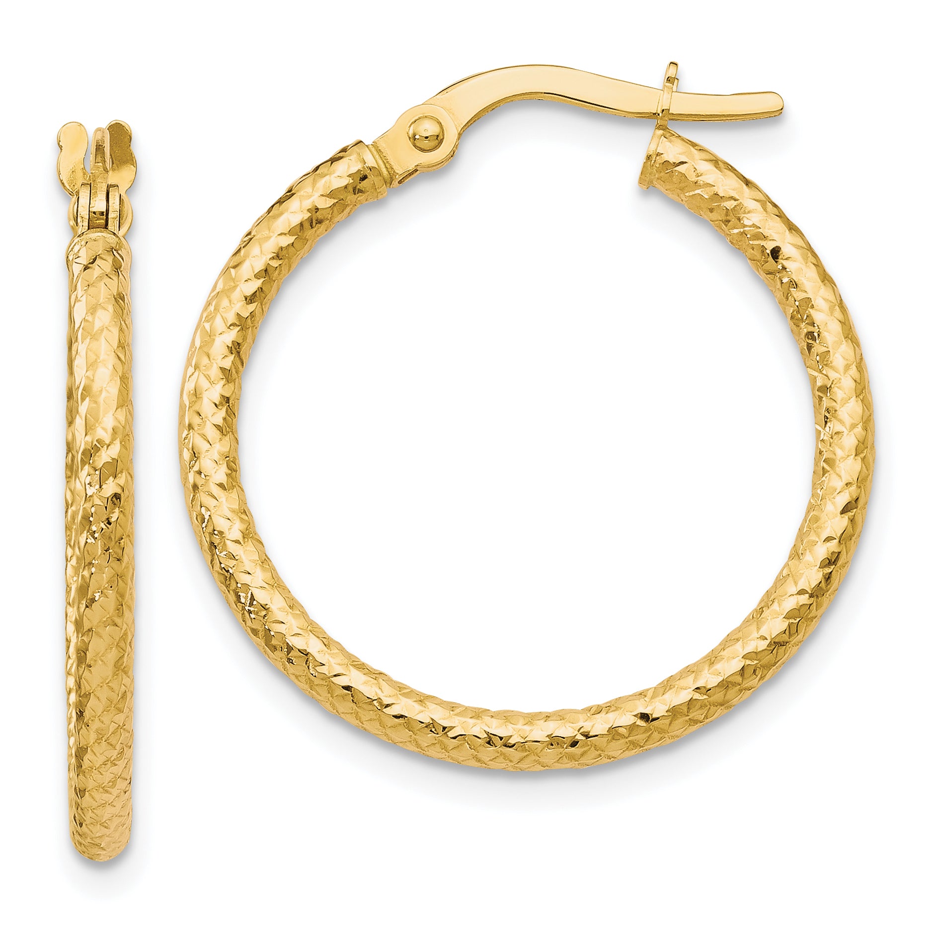 10K Polished and Textured Hinged Hoop Earrings Main image