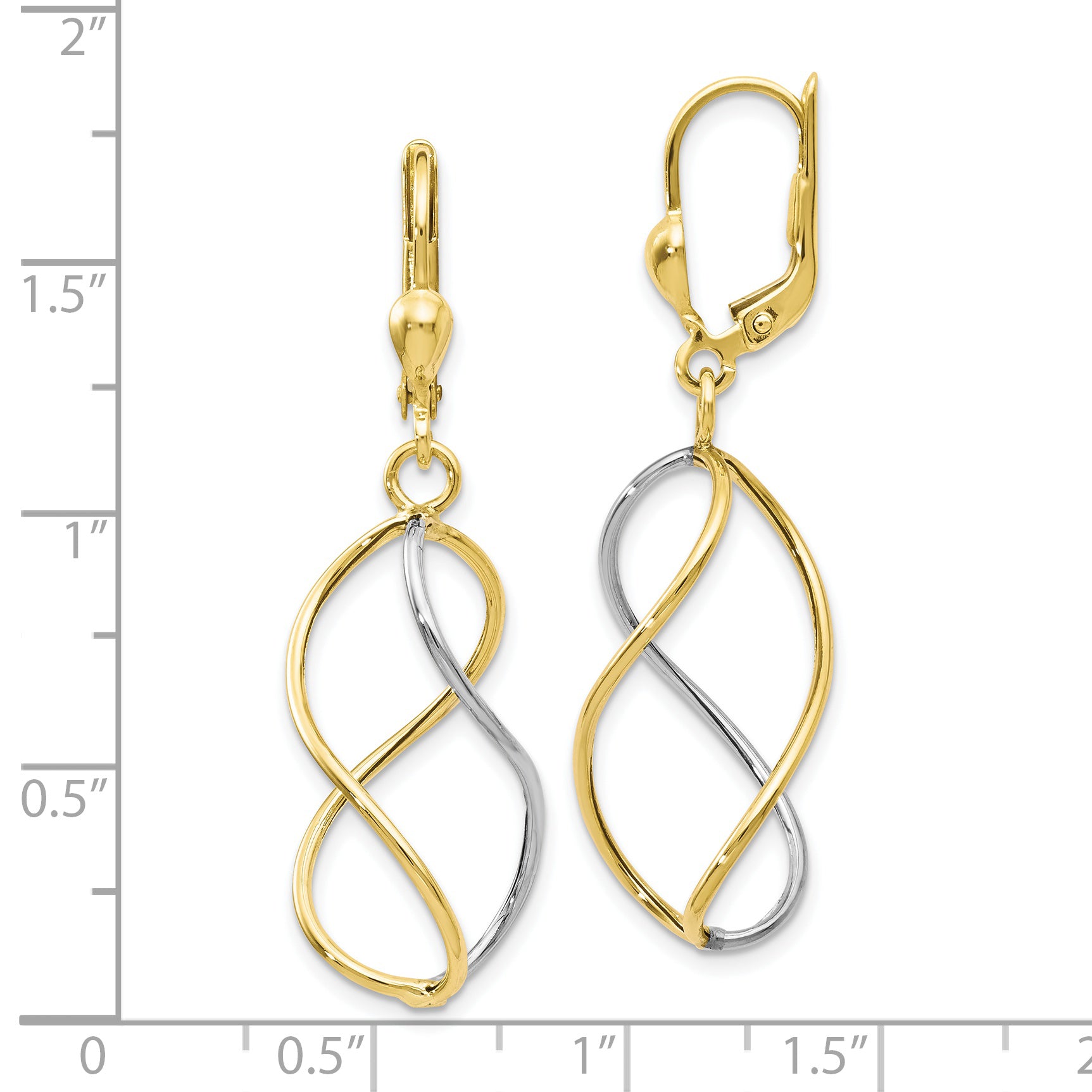 10K Yellow with Rhodium Polished Leverback Earrings