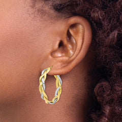 10K Two-Tone Polished Braided Hoop Earrings
