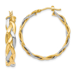 10K Two-Tone Polished Braided Hoop Earrings