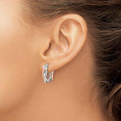 10K White Gold Rose-Tone Twisted Hoop Earrings with Polished Finish