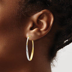 10K Gold White Rhodium-Plated Diamond-Cut Hoop Earrings Elegant Hollow Design