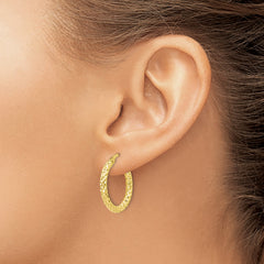 10K Gold Polished Hollow Hoop Earrings with Textured Finish 23mm