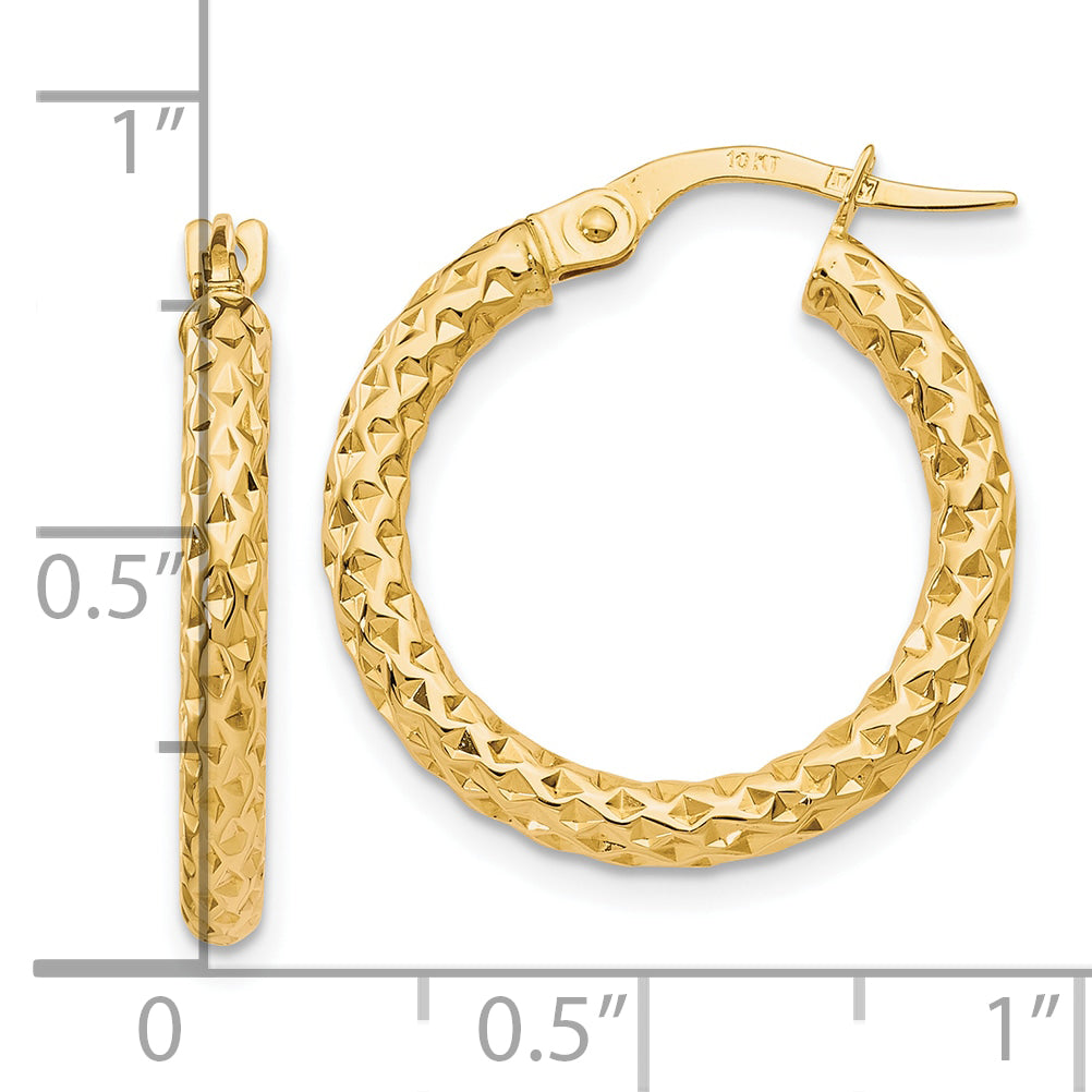 10K Gold Polished Hollow Hoop Earrings with Textured Finish 23mm