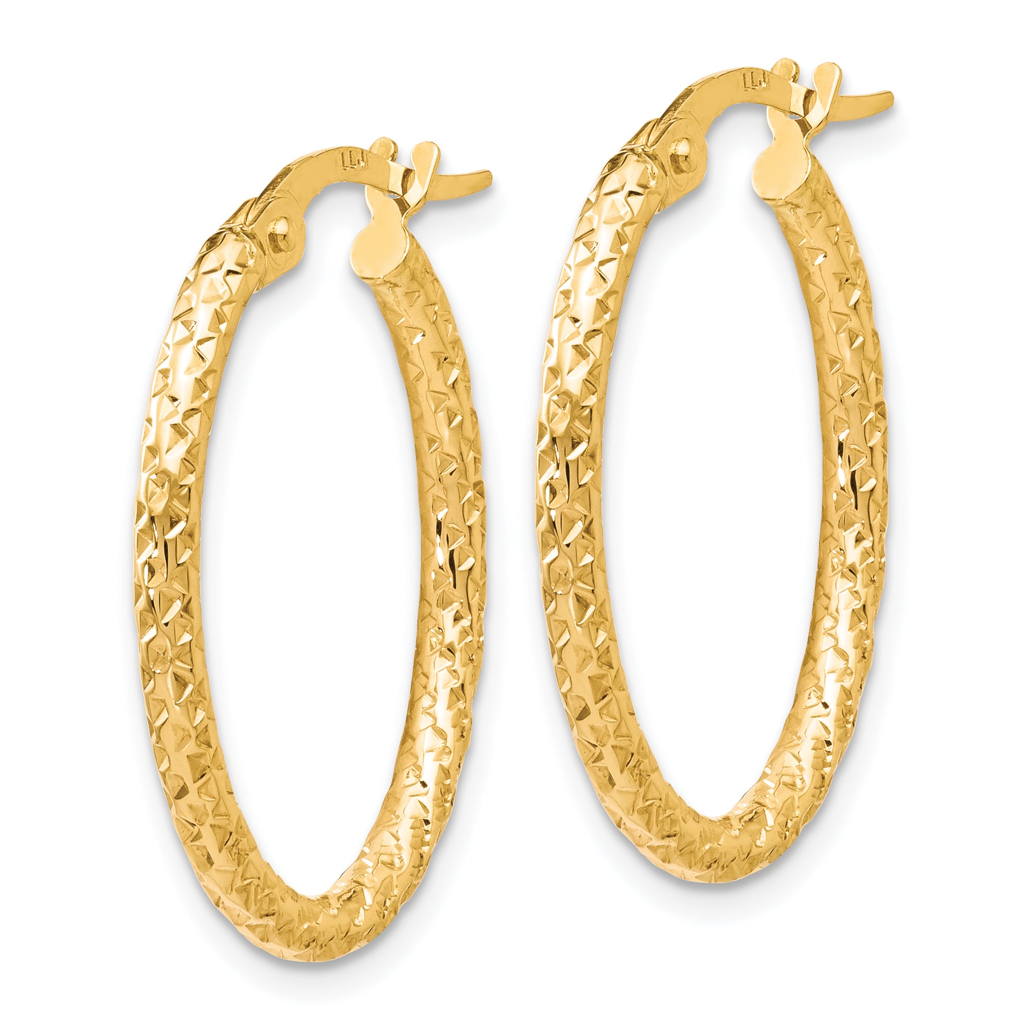 10K Gold Polished Oval Hoop Earrings with Textured Finish  Women's Elegant Design