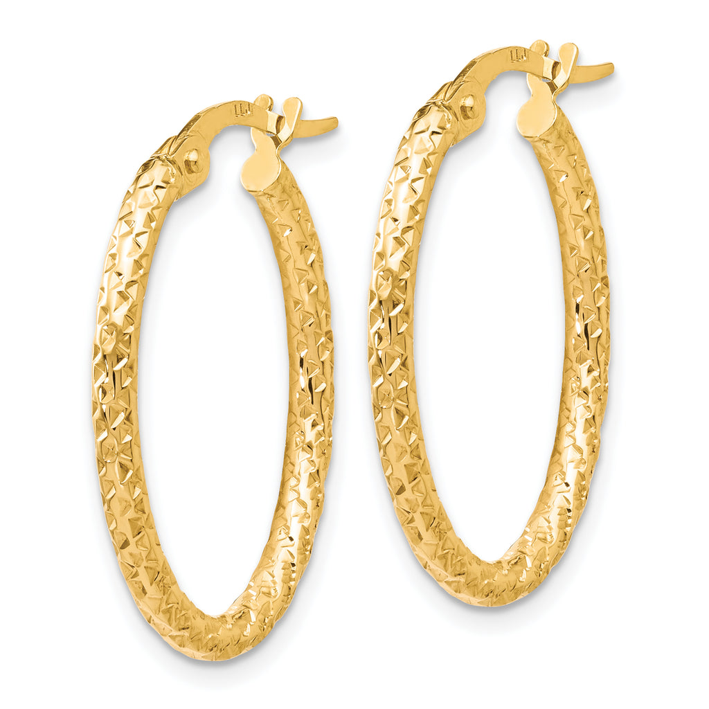 10K Gold Polished Oval Hoop Earrings with Textured Finish  Women's Elegant Design