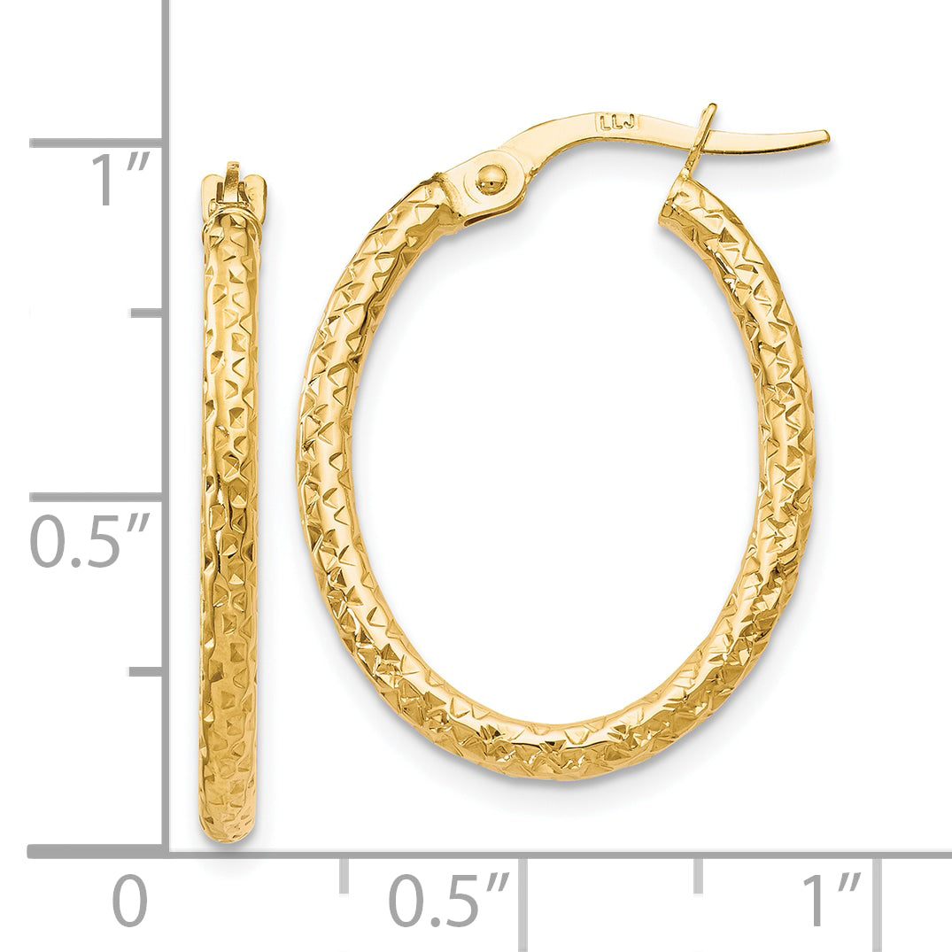 10K Gold Polished Oval Hoop Earrings with Textured Finish  Women's Elegant Design
