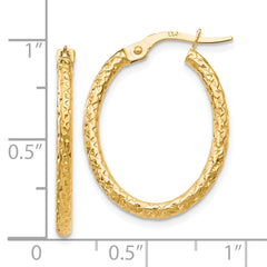 10K Gold Polished Oval Hoop Earrings with Textured Finish  Women's Elegant Design