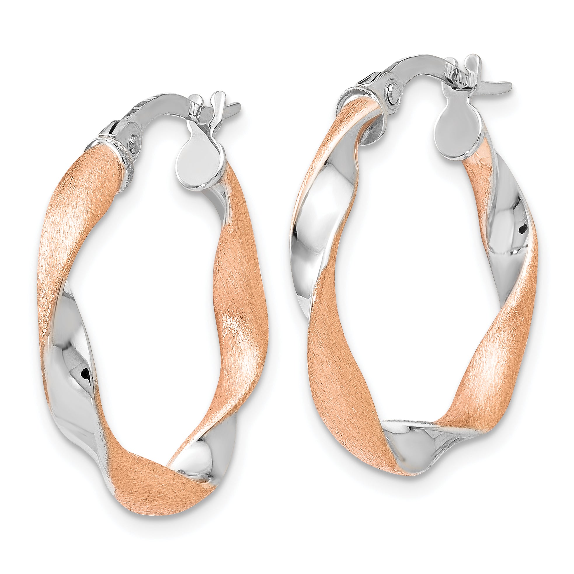 10K White Gold Rose-tone Twisted Hoop Earrings