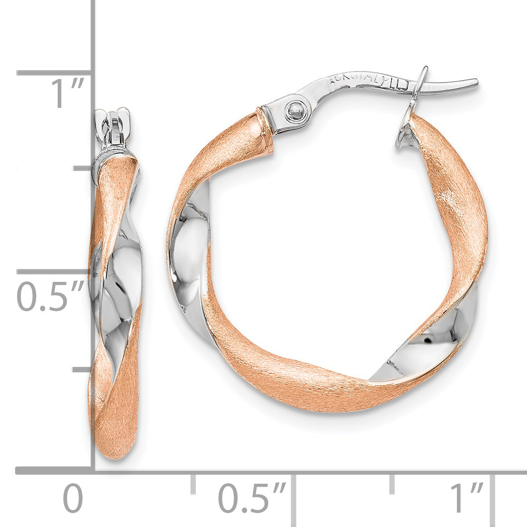 10K White Gold Rose-tone Twisted Hoop Earrings