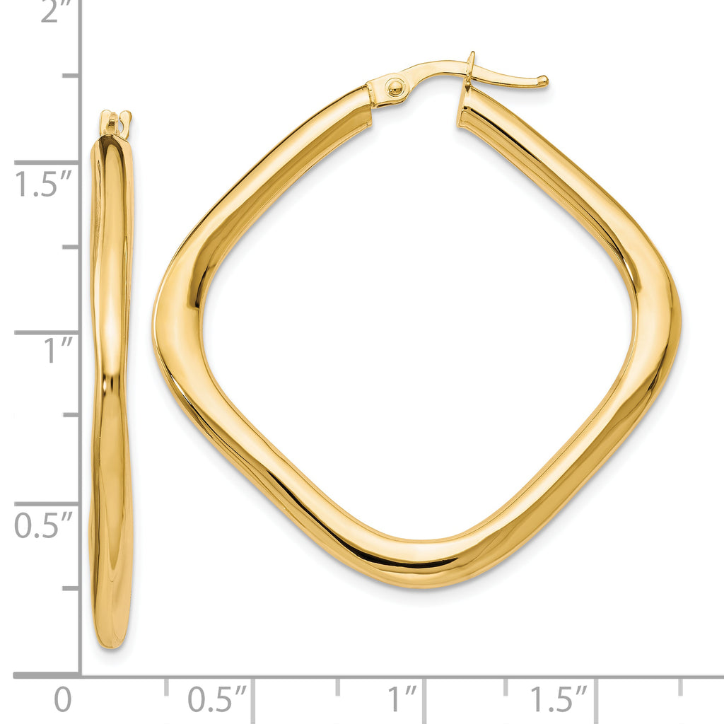 10K Gold Polished Square Hoop Earrings with Hollow Lightweight Design