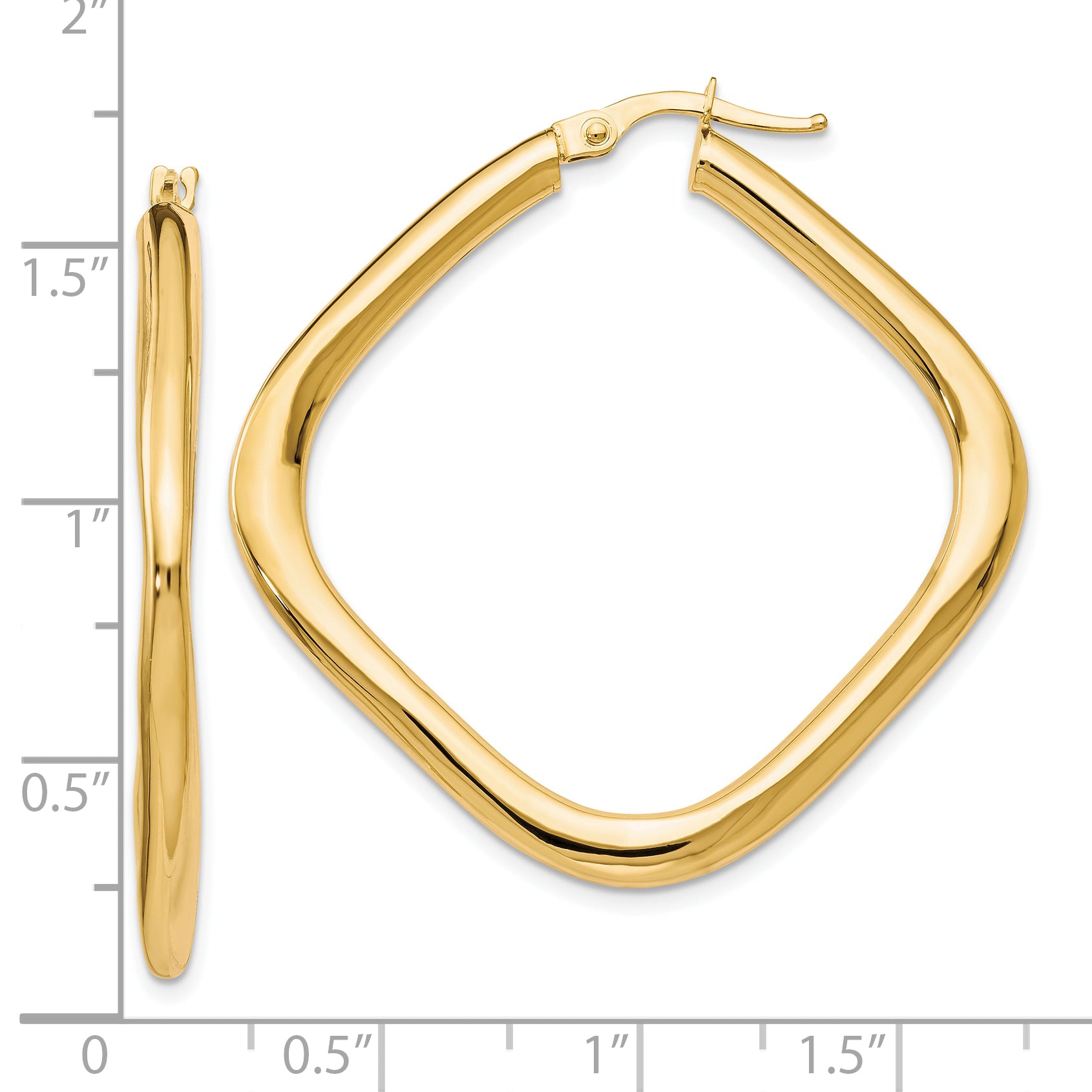 10K Gold Polished Square Hoop Earrings with Hollow Lightweight Design
