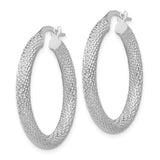Leslie's 10K White Gold Polished and Textured Hinged Hoop Earrings