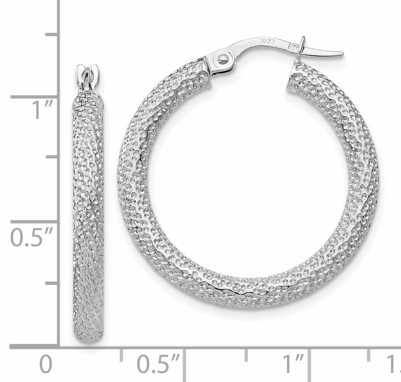 Leslie's 10K White Gold Polished and Textured Hinged Hoop Earrings