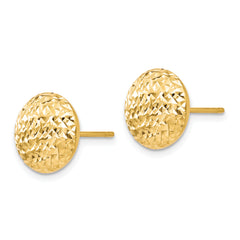 10K Gold Textured Button Earrings with Polished Finish and Lifetime Guarantee