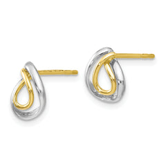 10K Gold Button Earrings with White Rhodium, Polished Finish, Lifetime Guarantee
