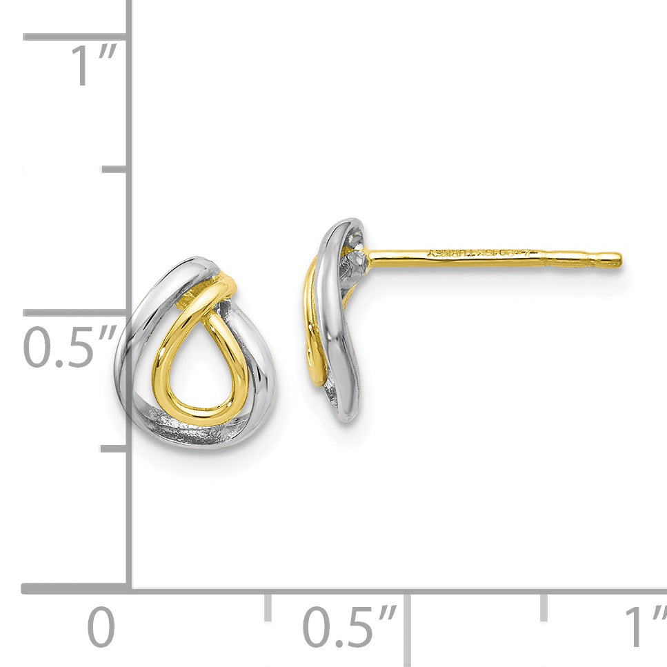 10K Gold Button Earrings with White Rhodium, Polished Finish, Lifetime Guarantee