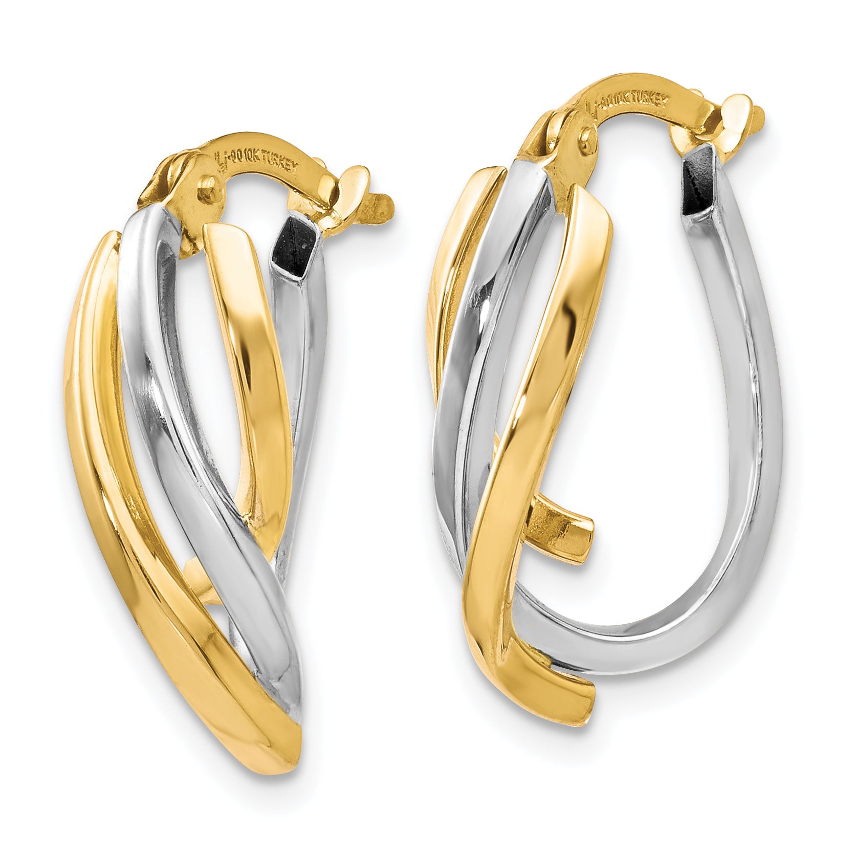 10K Two-tone Polished Twisted Hoop Earrings