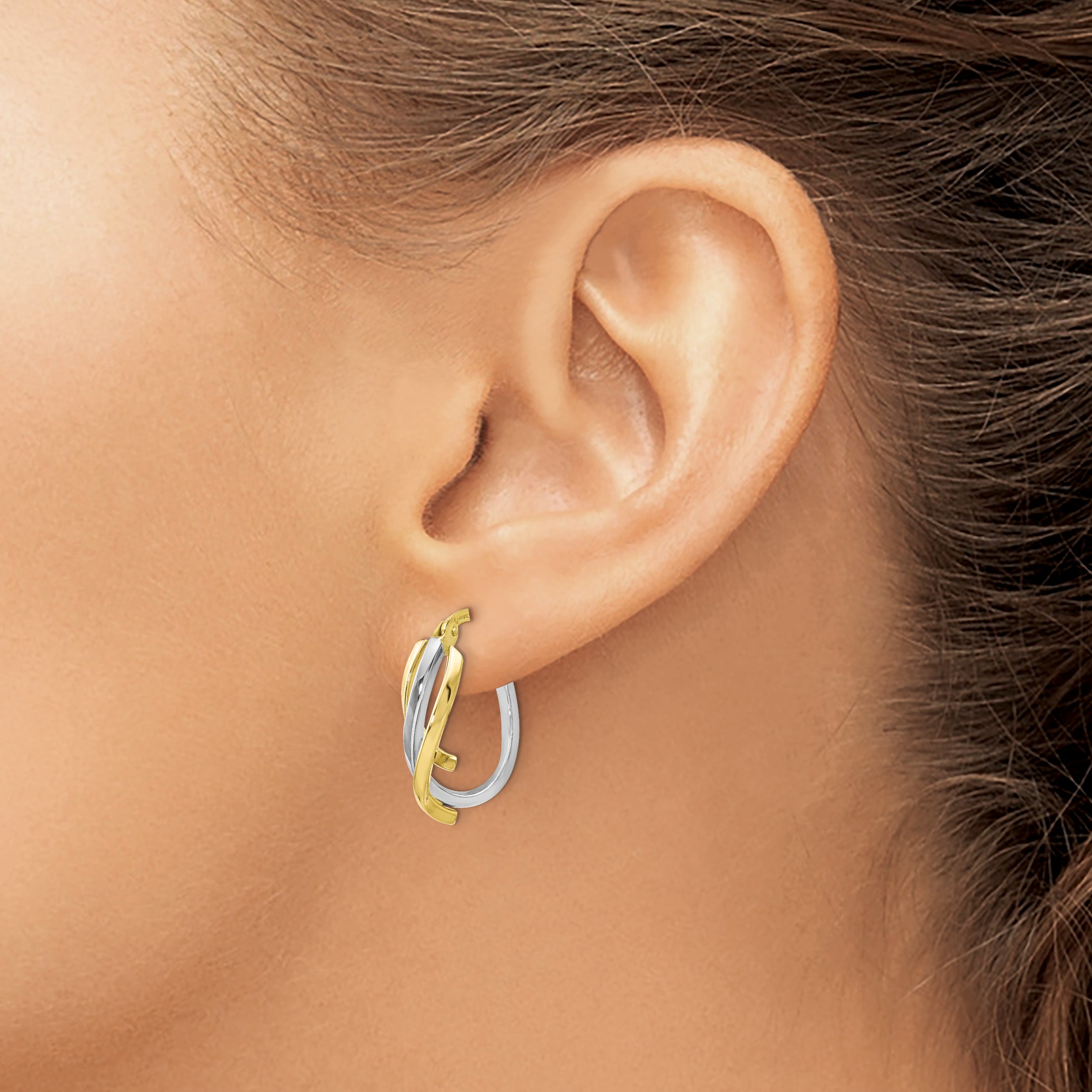 10K Two-tone Polished Twisted Hoop Earrings