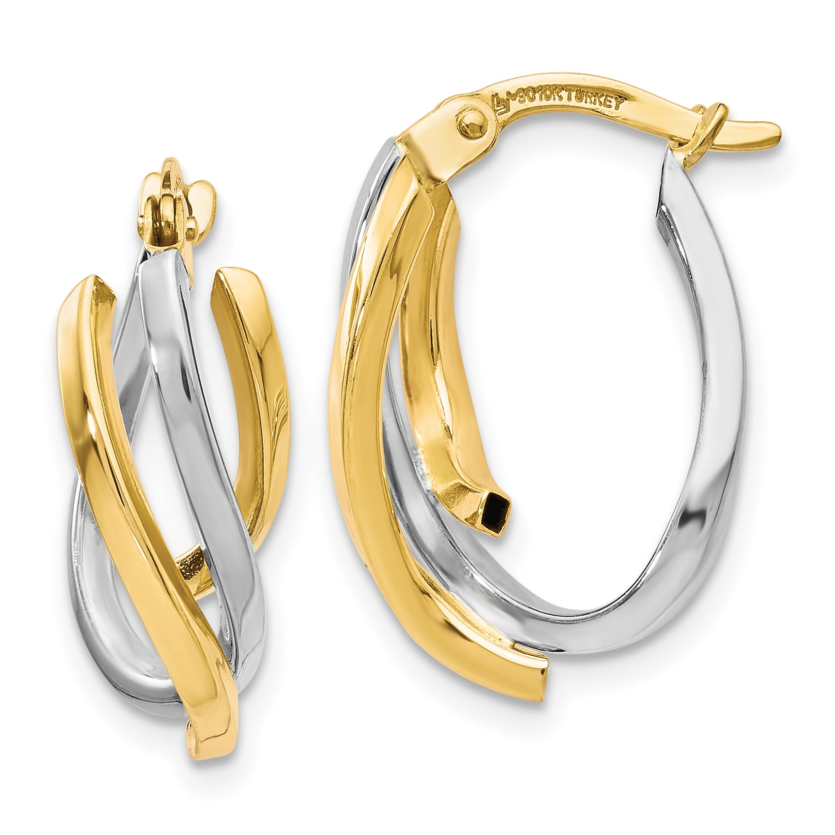 10K Two-tone Polished Twisted Hoop Earrings