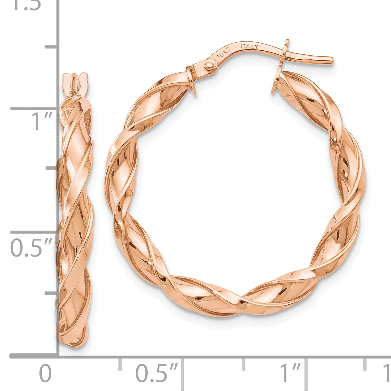 10K Rose Gold Twisted Hoop Earrings with Polished Finish Elegant Style