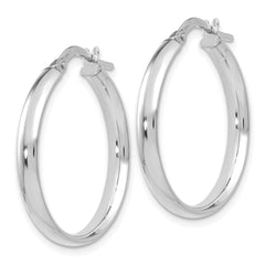10K White Gold Polished Hoop Earrings with Rhodium Plating  Elegant, Lightweight Design