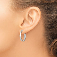 10K White Gold Polished Hoop Earrings with Rhodium Plating  Elegant, Lightweight Design