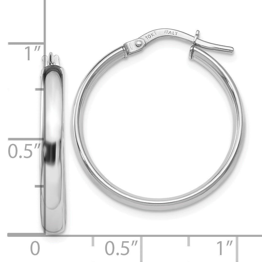 10K White Gold Polished Hoop Earrings with Rhodium Plating  Elegant, Lightweight Design