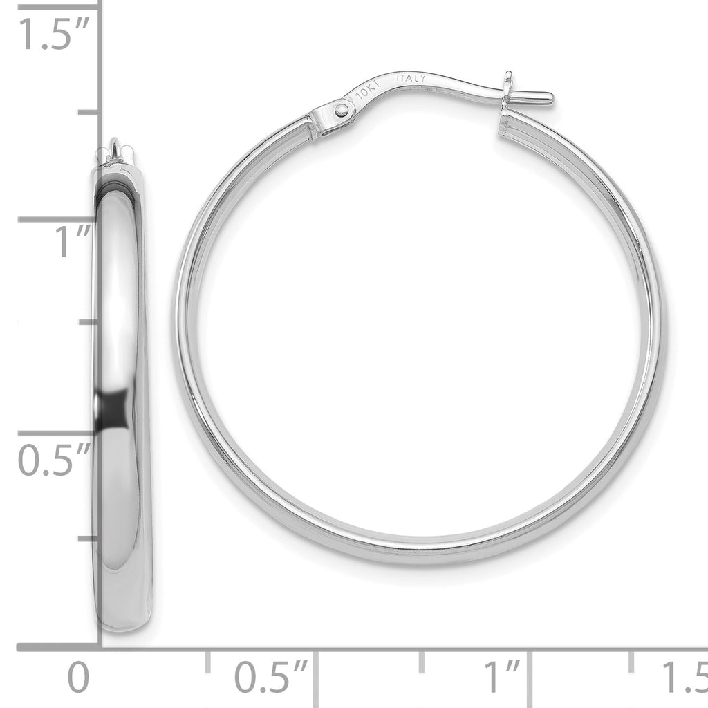 10K White Gold Polished Hoop Earrings with Rhodium Finish and Lifetime Guarantee