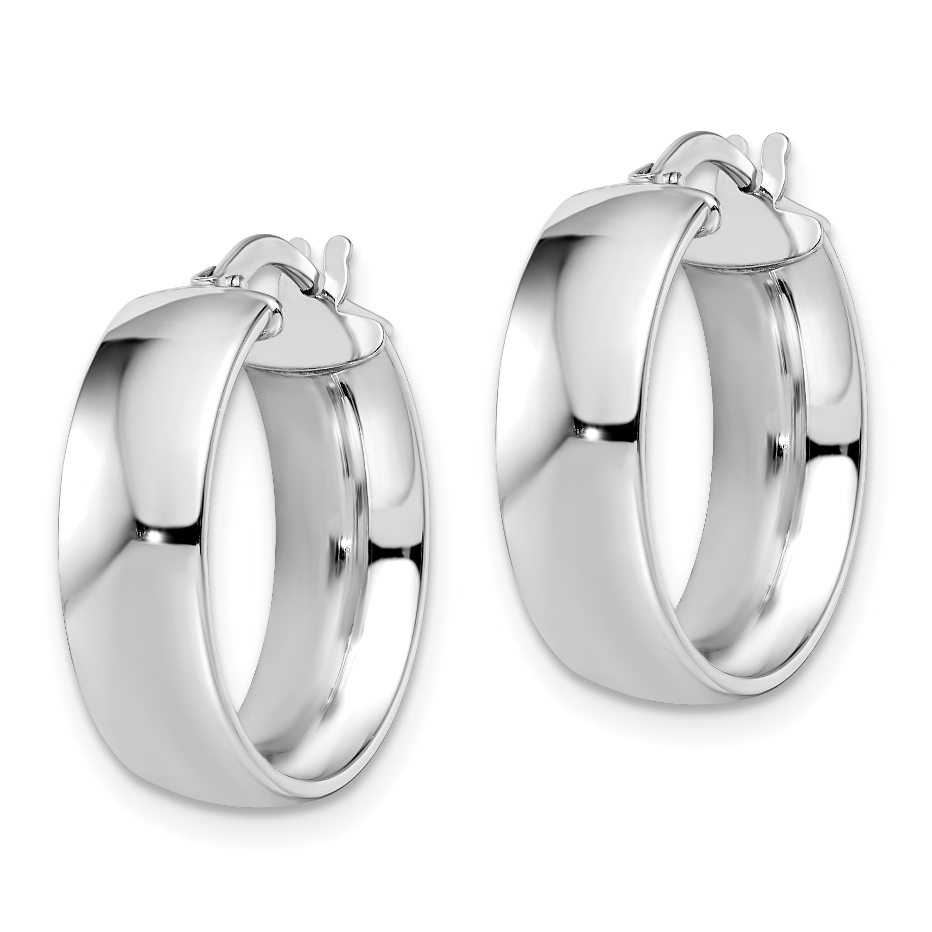 10K White Gold Polished Hoop Earrings with Rhodium Finish, Hollow Design Secondary image