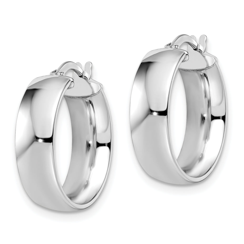 10K White Gold Polished Hoop Earrings with Rhodium Finish, Hollow Design