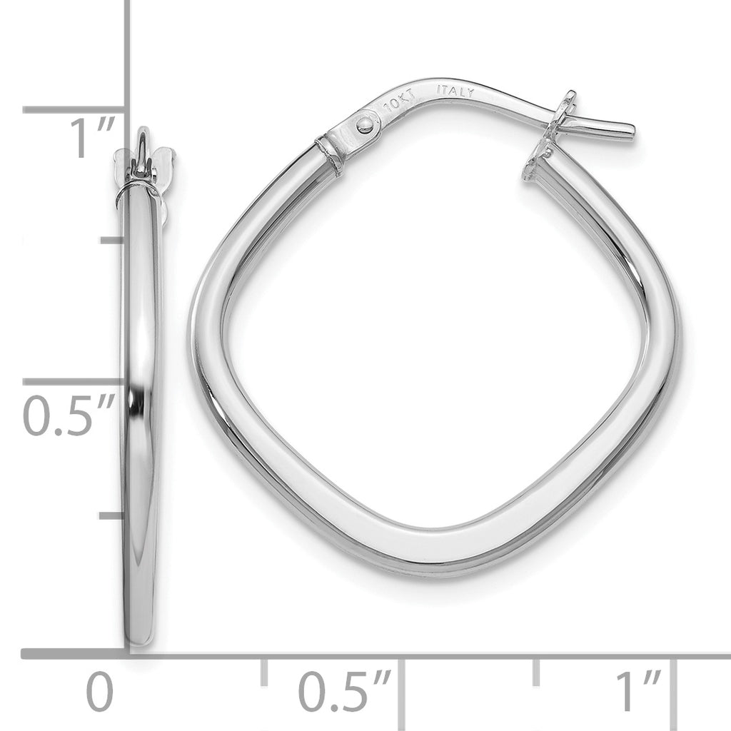 10K White Gold Polished Square Hoop Earrings with Rhodium Finish