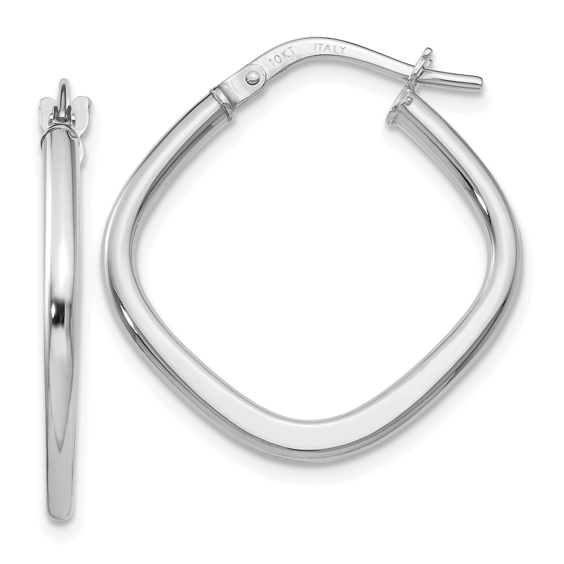 10K White Gold Polished Square Hoop Earrings